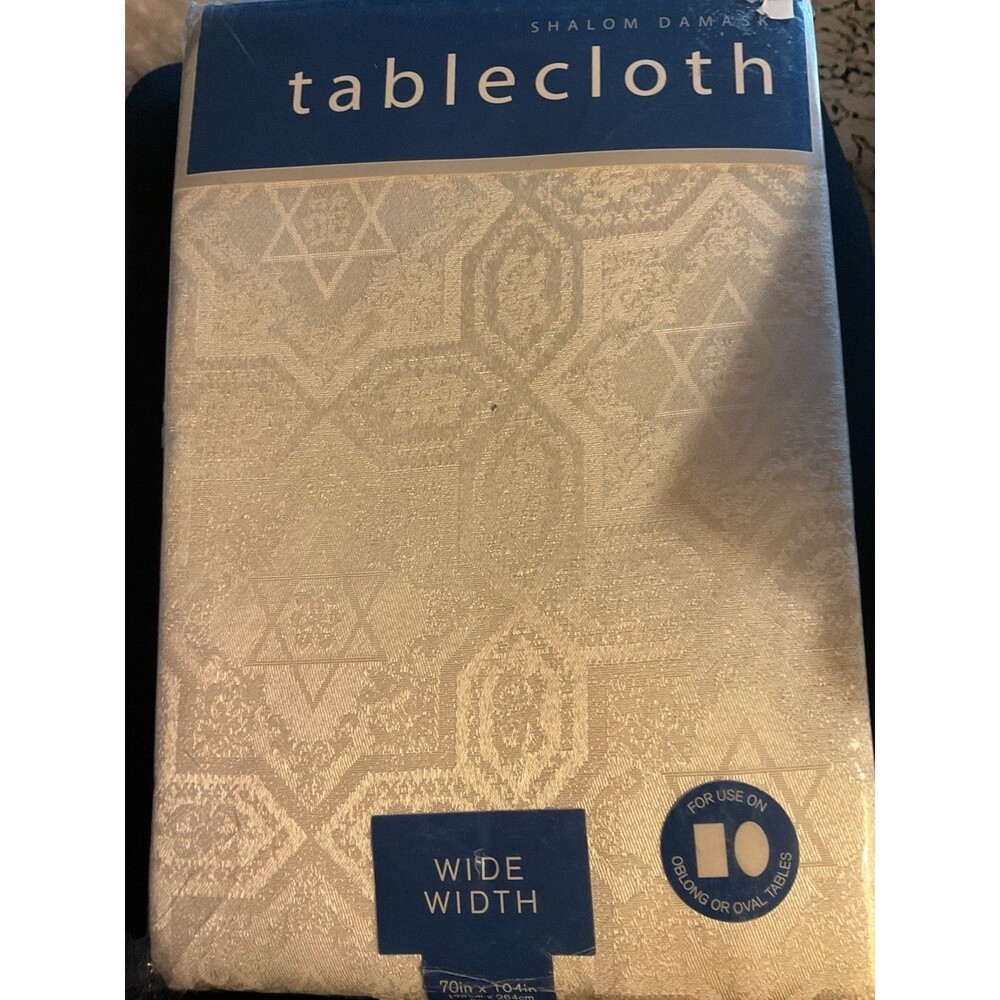 Chanukah Passover Yom Kippur Tablecloth 104” X 70” Jewish Stars Oblong